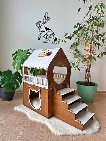 BEYAZ CEVİZ KEDİ EVİ (M)