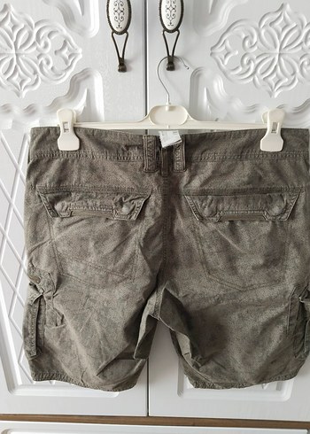 Haki Kamuflaj Desenli Keten Kemerli Erkek Şort - Görsel 3