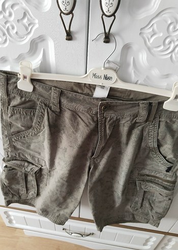 Haki Kamuflaj Desenli Keten Kemerli Erkek Şort - Görsel 2