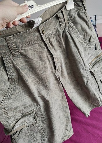 Haki Kamuflaj Desenli Keten Kemerli Erkek Şort - Görsel 4