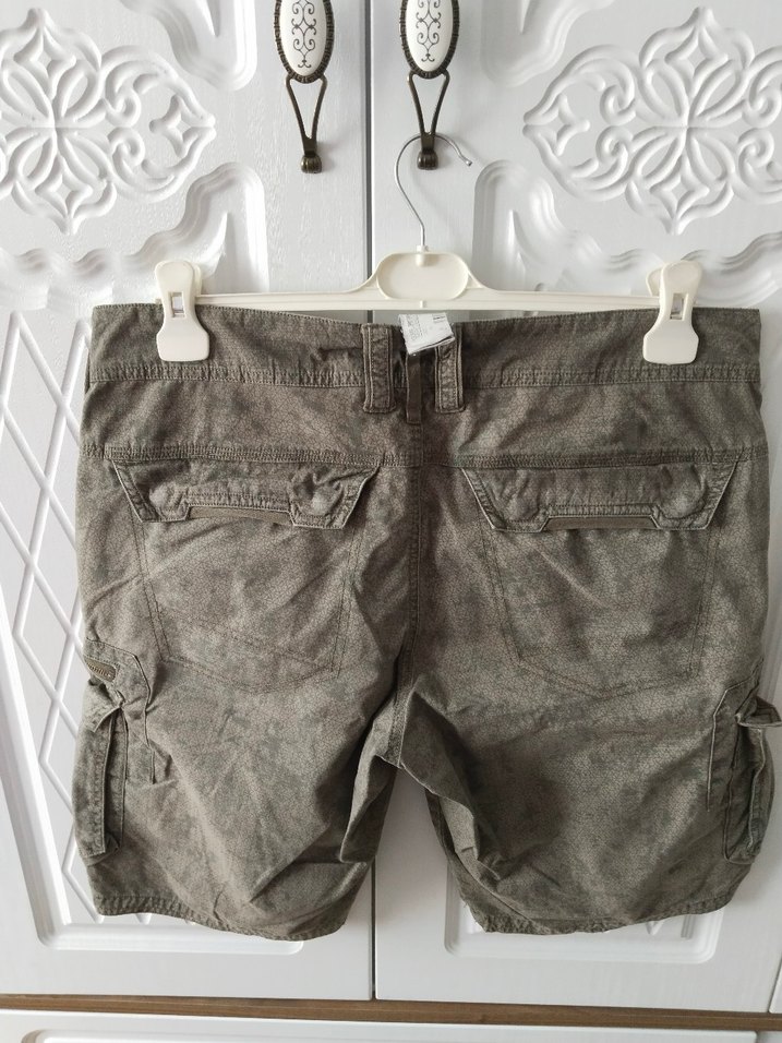 Haki Kamuflaj Desenli Keten Kemerli Erkek Şort - Görsel 3