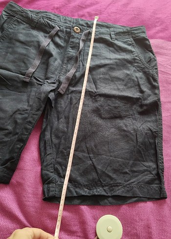 Lacivert Keten Kemerli Erkek Şort - Görsel 6