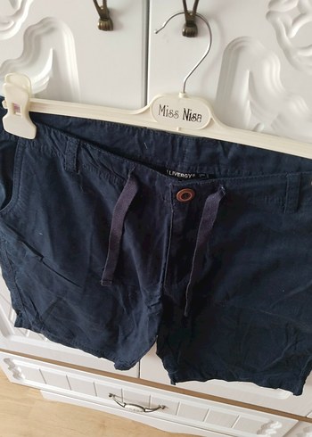 Lacivert Keten Kemerli Erkek Şort - Görsel 2