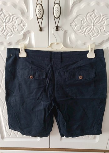 Lacivert Keten Kemerli Erkek Şort - Görsel 3