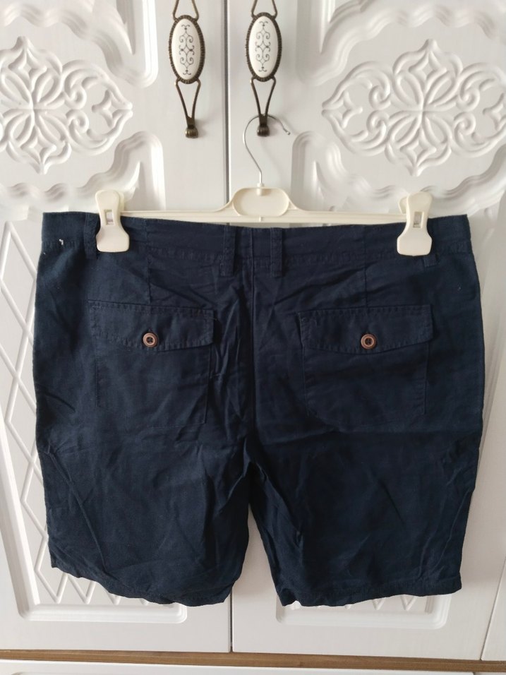 Lacivert Keten Kemerli Erkek Şort - Görsel 3