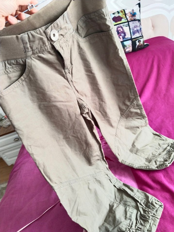 Haki Kadın  Bol Kesim Kemerli Pantolon - Görsel 3