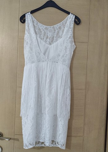 Dantel Detaylı Beyaz Bohem Midi Elbise - Görsel 3