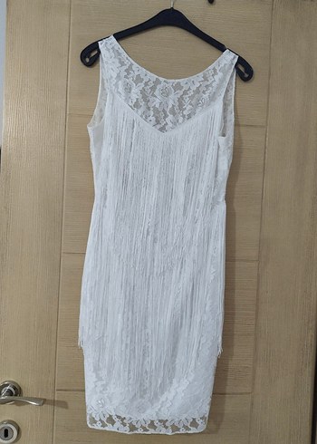 Dantel Detaylı Beyaz Bohem Midi Elbise - Görsel 2