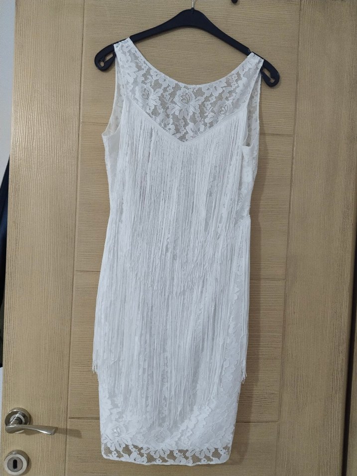 Dantel Detaylı Beyaz Bohem Midi Elbise - Görsel 2