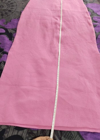 Pembe Yüksek Yakalı Uzun Triko Elbise - Görsel 5