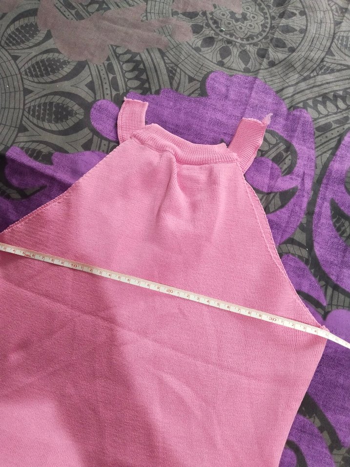 Pembe Yüksek Yakalı Uzun Triko Elbise - Görsel 4