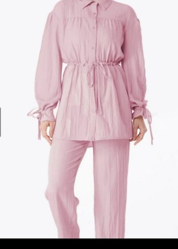 Pembe Oversize Keten Kadın Takım - Görsel 2