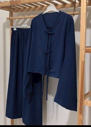 Kadın Lacivert Uzun Kollu Salaş Uzun Sabahlık - Görsel 2