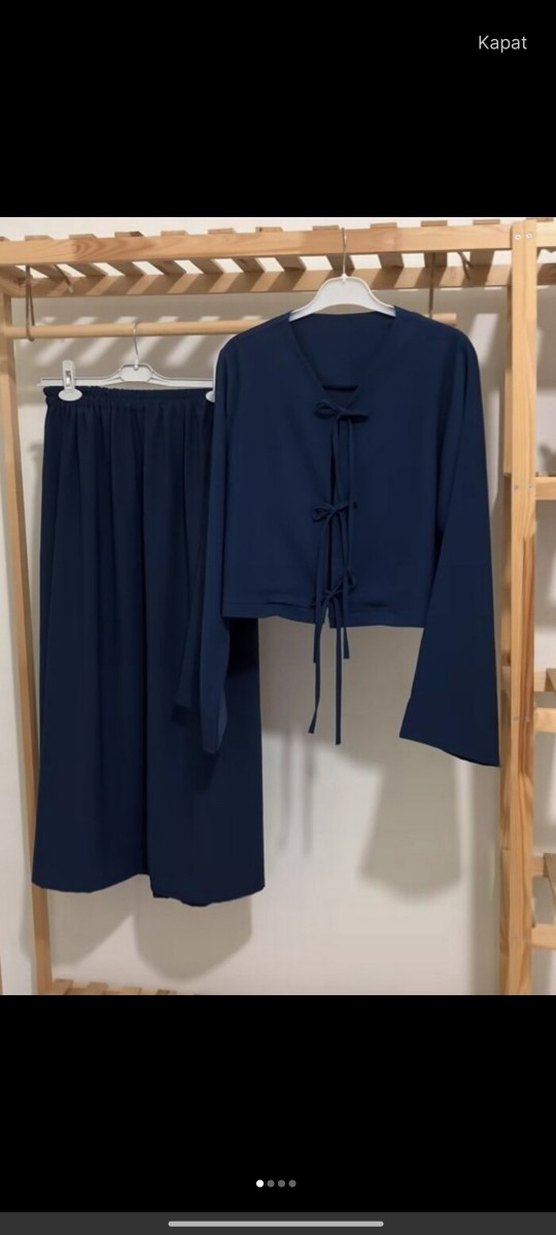Kadın Lacivert Uzun Kollu Salaş Uzun Sabahlık - Görsel 3