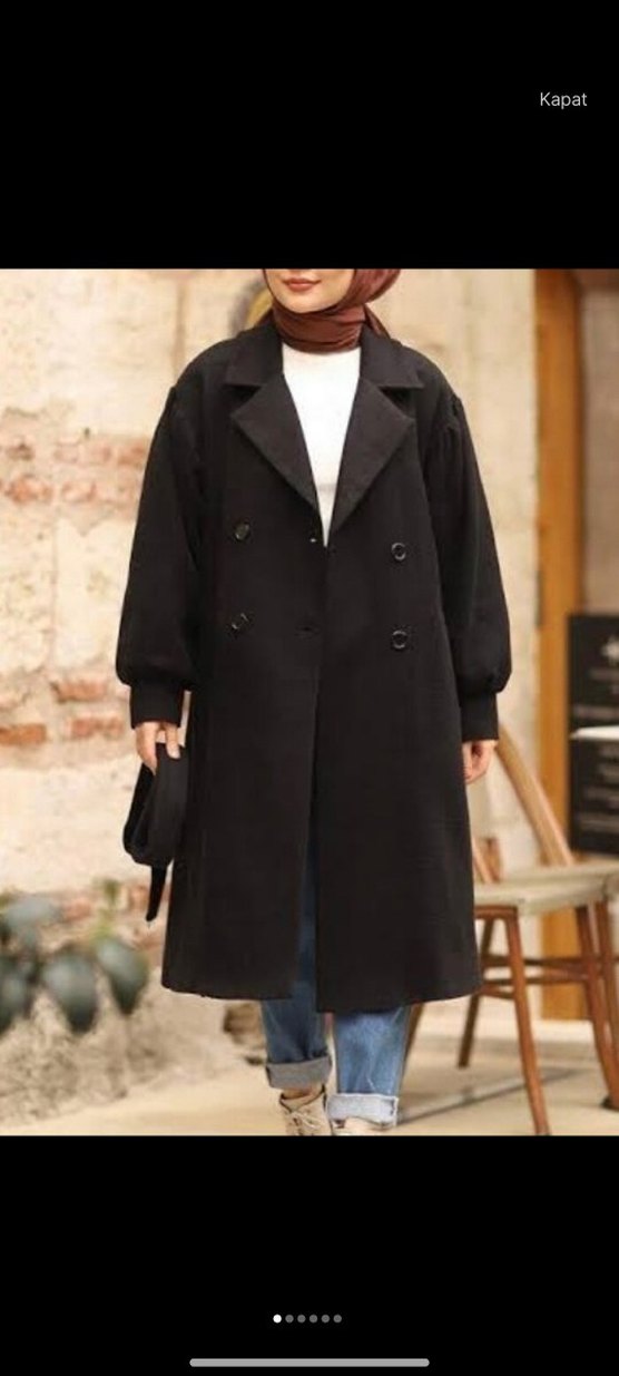 siyah Kuşaklı Uzun Kadın Kaban - Görsel 3