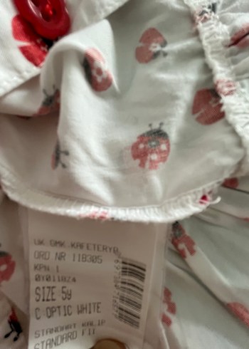 Beyaz Baskılı Uzun Kollu Düğmeli Kız Bluzu - Görsel 4