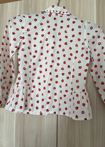 Beyaz Baskılı Uzun Kollu Düğmeli Kız Bluzu - Görsel 2