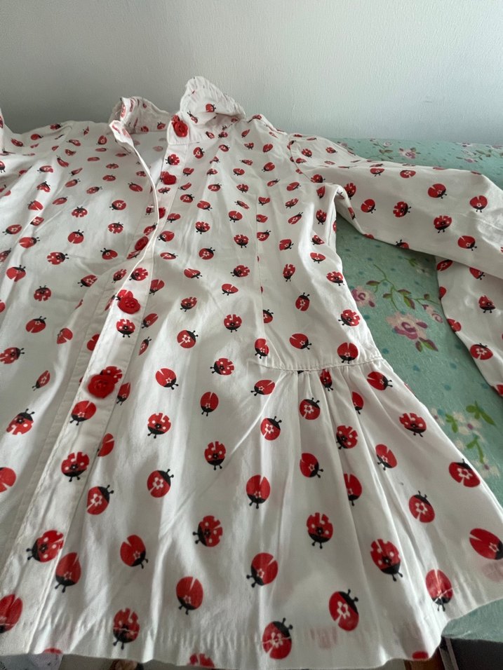 Beyaz Baskılı Uzun Kollu Düğmeli Kız Bluzu - Görsel 5