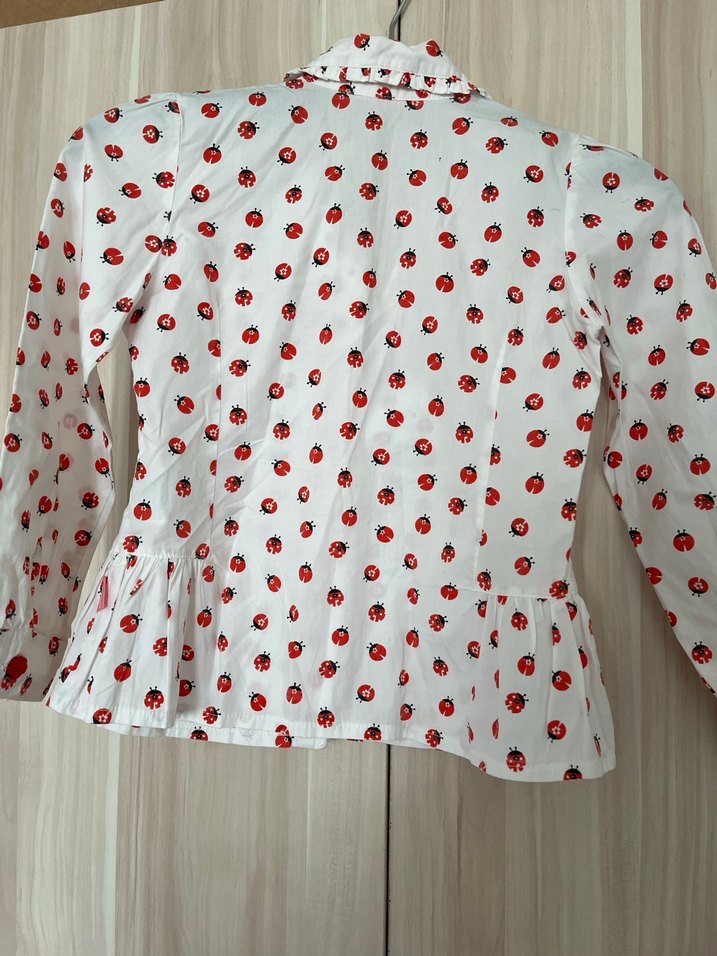 Beyaz Baskılı Uzun Kollu Düğmeli Kız Bluzu - Görsel 2