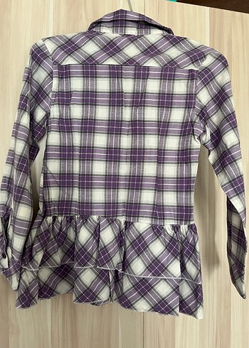 Düğmeli Uzun Kollu Mor Ekose Kadın Gömlek - Görsel 2