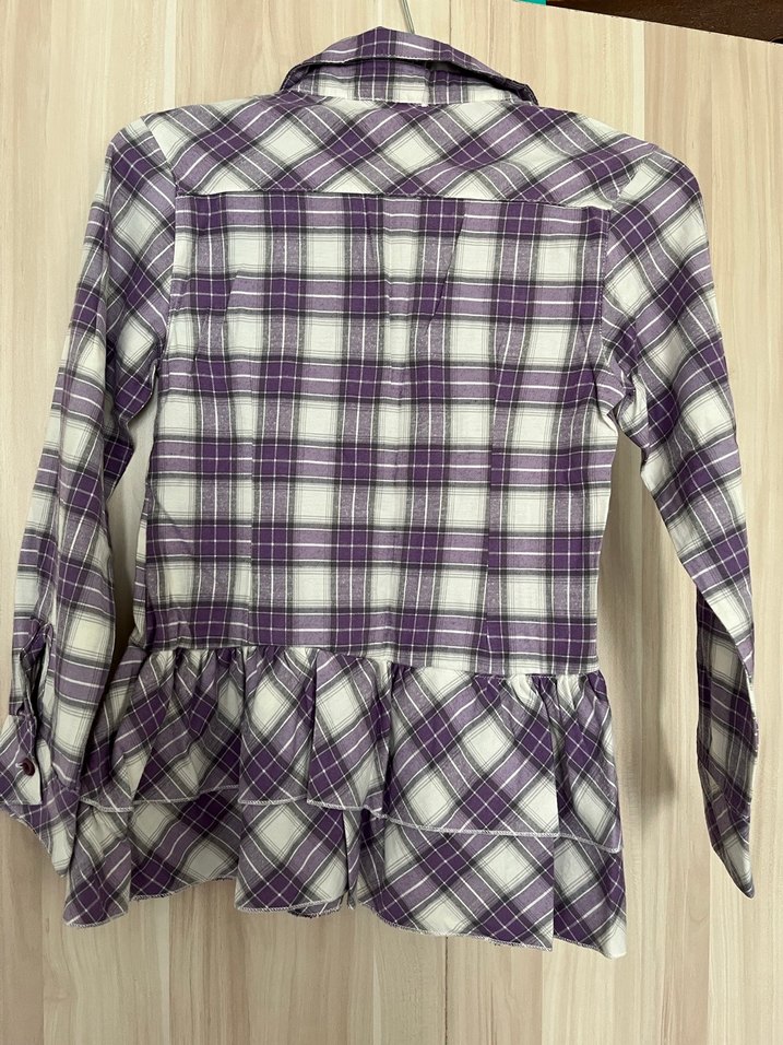Düğmeli Uzun Kollu Mor Ekose Kadın Gömlek - Görsel 2