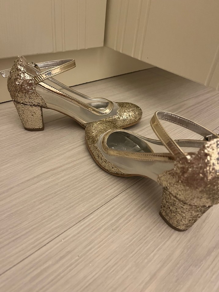Altın Renkli, Parlak Topuklu Abiye Ayakkabı - Görsel 5