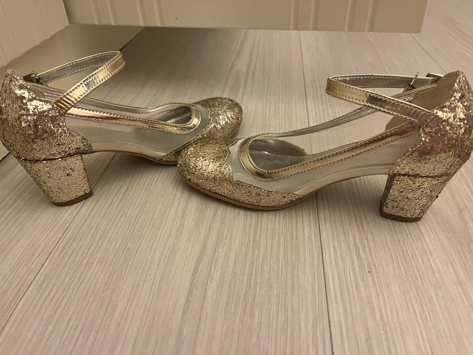 Altın Renkli, Parlak Topuklu Abiye Ayakkabı - Görsel 4