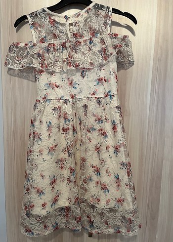 Beyaz Çiçekli Dantel Detaylı Kız Elbisesi - Görsel 2