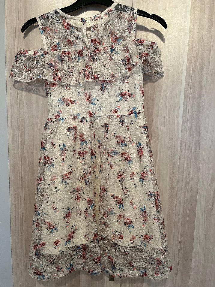 Beyaz Çiçekli Dantel Detaylı Kız Elbisesi - Görsel 2