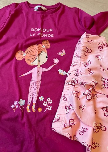 Kız Çocuk Pembe Baskılı Uzun Kollu Pijama Takımı - Görsel 2