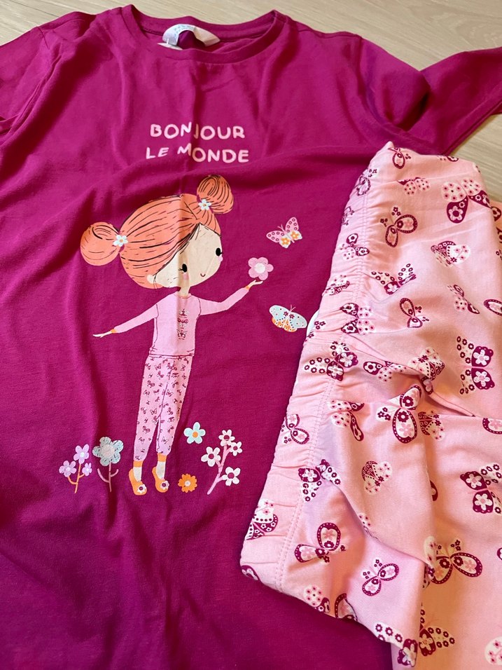 Kız Çocuk Pembe Baskılı Uzun Kollu Pijama Takımı - Görsel 2