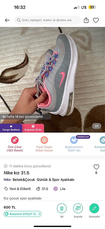 Nike kız çocuk spor ayakkabı