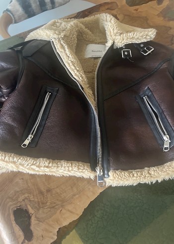 Stradivarius Koyu Kahverengi Deri Biker Ceket