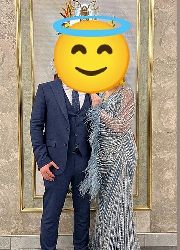 Bebe Mavisi Taşlı ve Tüylü Abiye