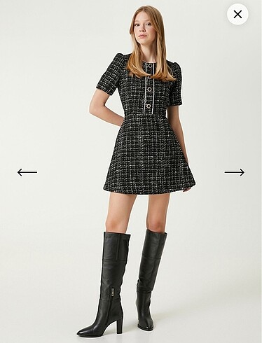 Beymen Club siyah mini tweed elbise 38