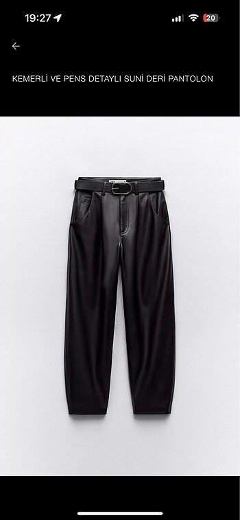 Zara XS 34 kemerli suni deri pantolon