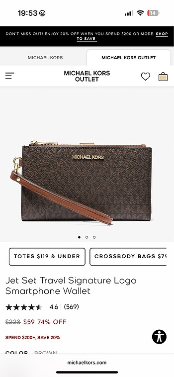 Orjinal michael kors kahve cüzdan jet set travel