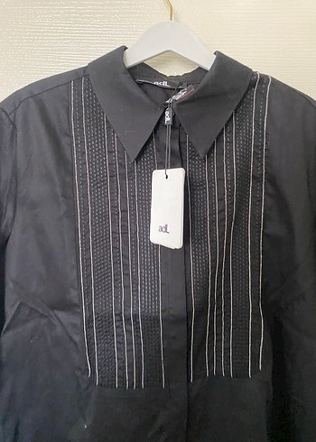 Uzun Kollu Siyah Keten Gömlek - Görsel 2