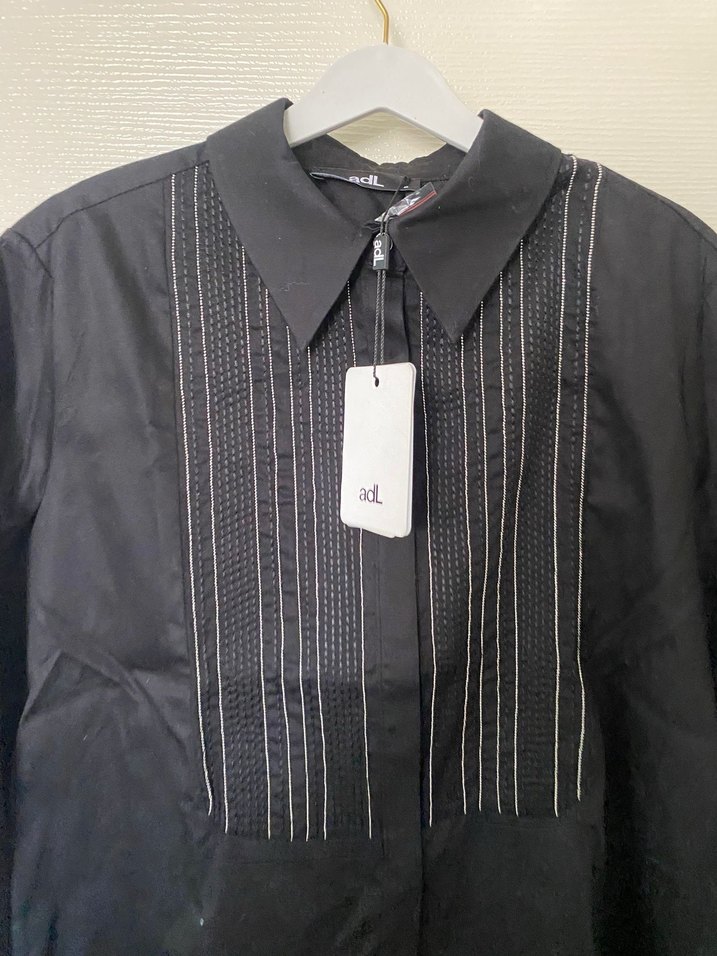 Uzun Kollu Siyah Keten Gömlek - Görsel 2