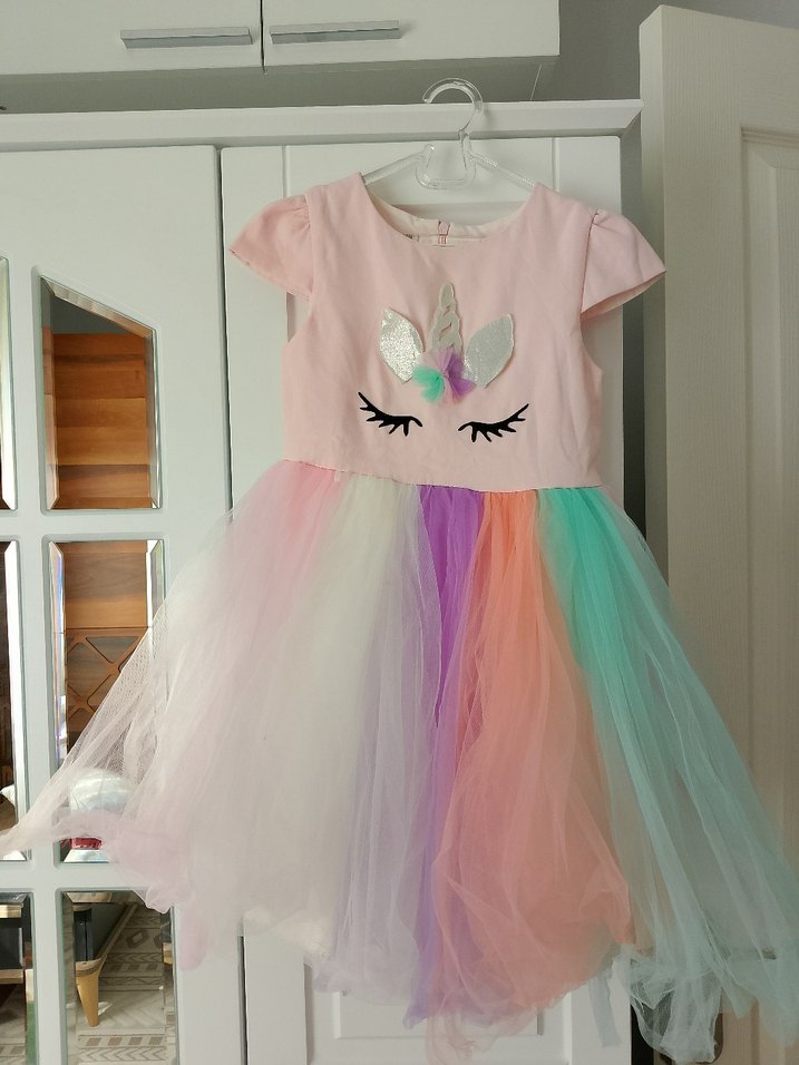 Kız Çocuk Pembe Unicorn Tül Elbise - Görsel 3