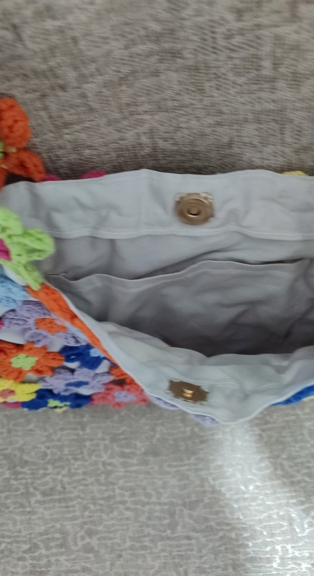 Renkli Örgü Çiçek Desenli Bohem Kadın Çantası - Görsel 3