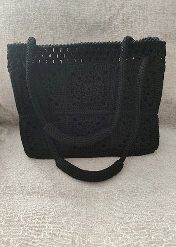 Siyah Dantel Detaylı Örgü Kadın Çanta - Görsel 5