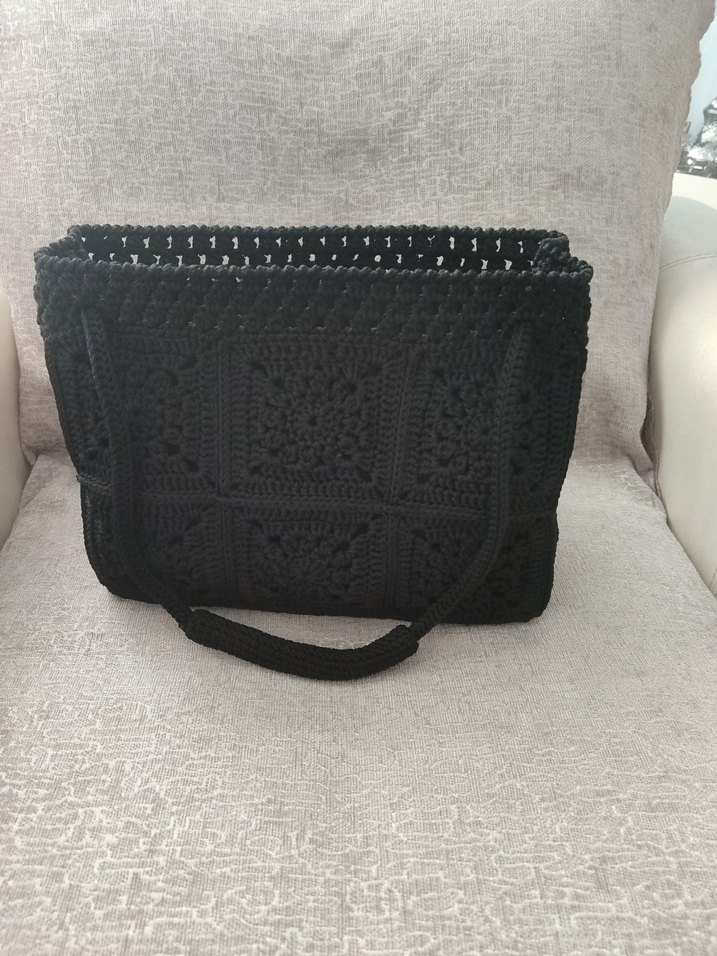 Siyah Dantel Detaylı Örgü Kadın Çanta - Görsel 2
