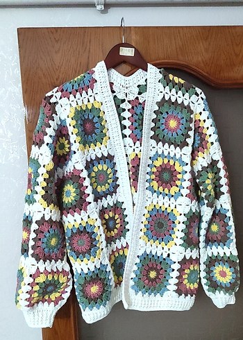 Renkli Bohem Örgü Kadın Hırka - Görsel 2