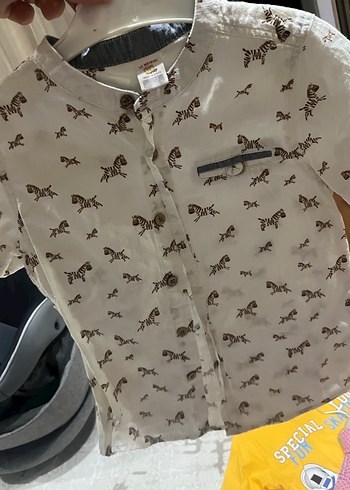 Düğmeli Bej Baskılı Erkek Çocuk Gömlek - Görsel 2