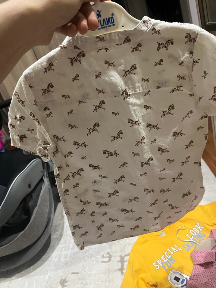 Düğmeli Bej Baskılı Erkek Çocuk Gömlek - Görsel 3