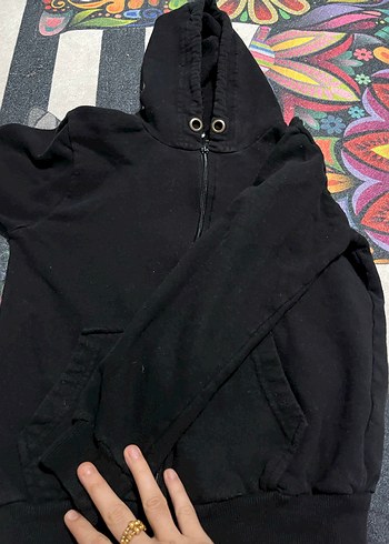 Kız Çocuk Siyah Kapüşonlu Fermuarlı Sweatshirt - Görsel 2