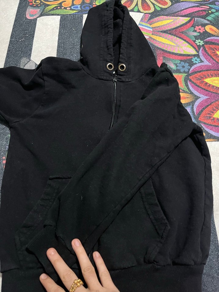 Kız Çocuk Siyah Kapüşonlu Fermuarlı Sweatshirt - Görsel 2