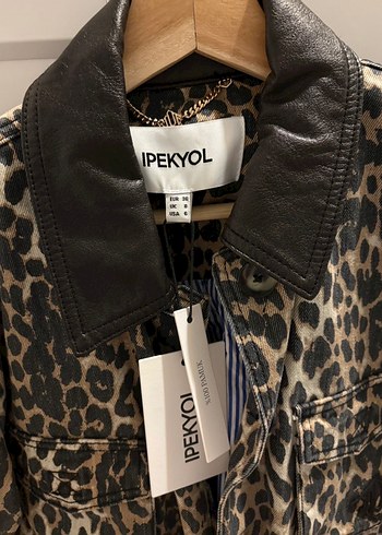 Leopar Desenli Deri Kadın Ceket ipekyol - Görsel 2