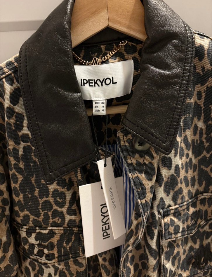 Leopar Desenli Deri Kadın Ceket ipekyol - Görsel 2